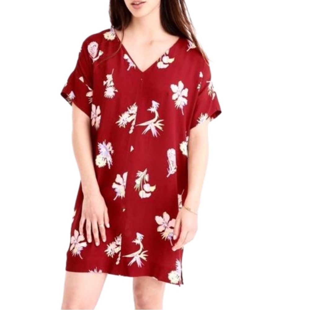 Madewell Novel Bird of Paradise Dress Tropical Floral V-neck shift dress size M
